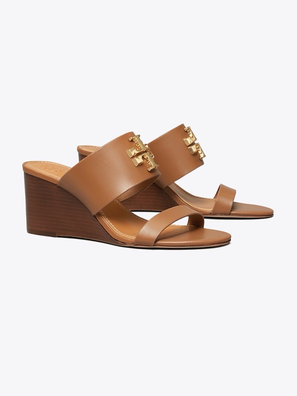 New TORY BURCH Everly Sandal Wedge Slide In Royal Tan/Brass Size 9M (no box)